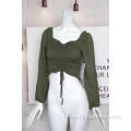 Polyester Blouse With Square Neck And Long Sleeves